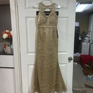 Prom Girl Gold Sparkle Sequin Prom Dress (has Extra Button, Some Fraying)